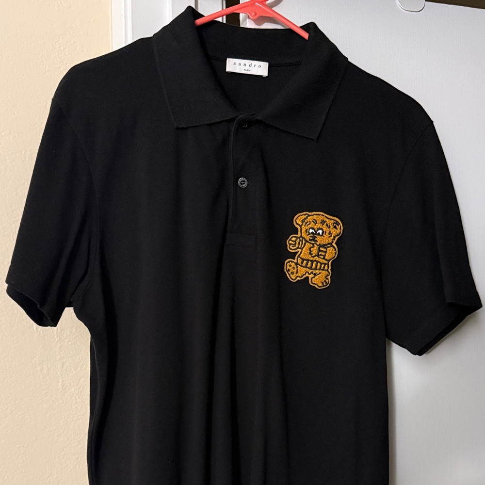 Sandro Black Polo with Bear Design
